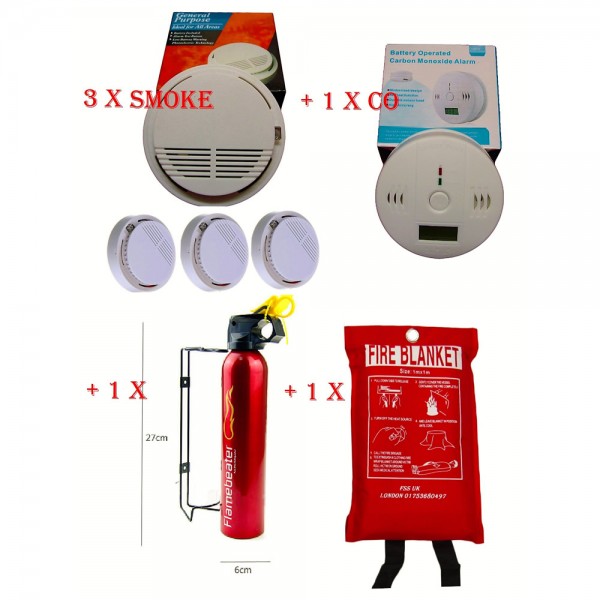 home safety essentials fire extinguisher blanket smoke x 3 co detector ce marked