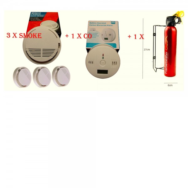 home safety essentials pack fire extinguisher smoke x 3 co detector ce mark